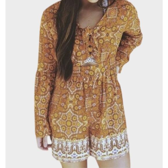 Xhilaration Small Orange Romper Floral - Picture 1 of 5